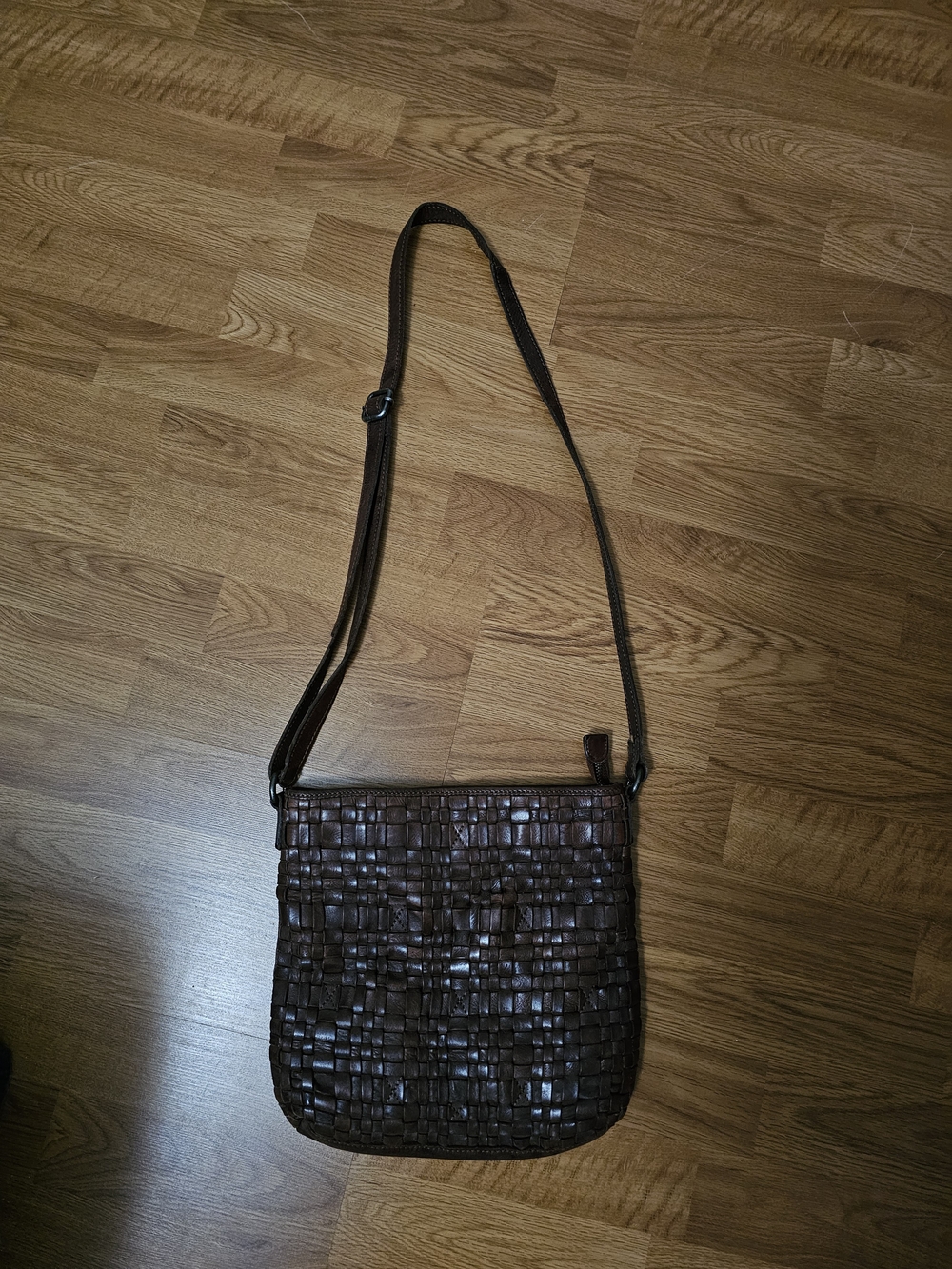 Womens Leather Brown Woven Crossbody Bag